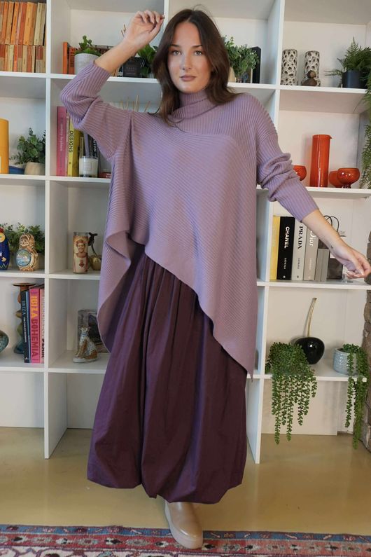 Bowie Asymmetric Turtle Neck Ribby Knit Dewberry